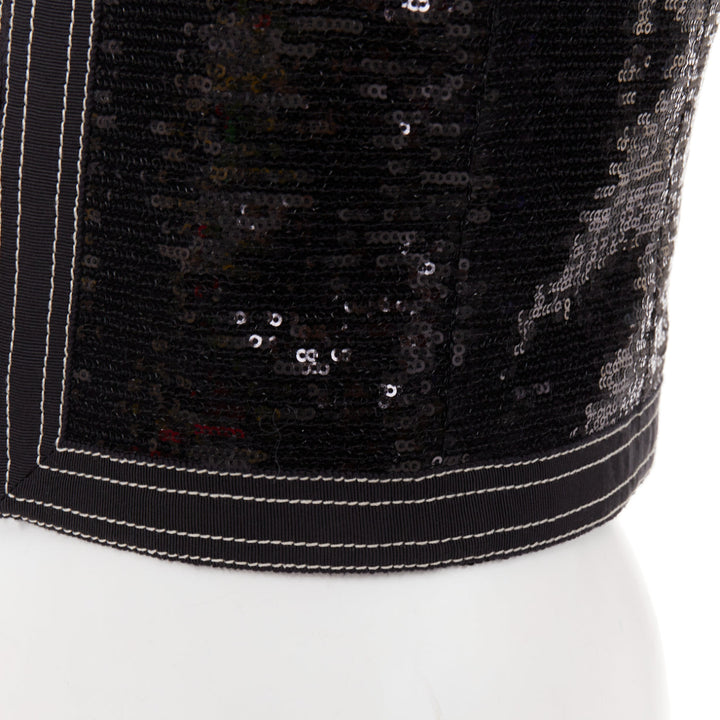 CHANEL 13C Paris Versailles black sequin embellished cropped zip jacket FR36 S