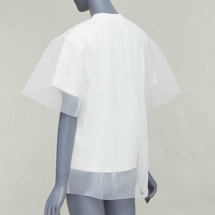 SHUSHU TONG Tulle white cream mesh overlay crew neck short sleeve tshirt UK6 XS