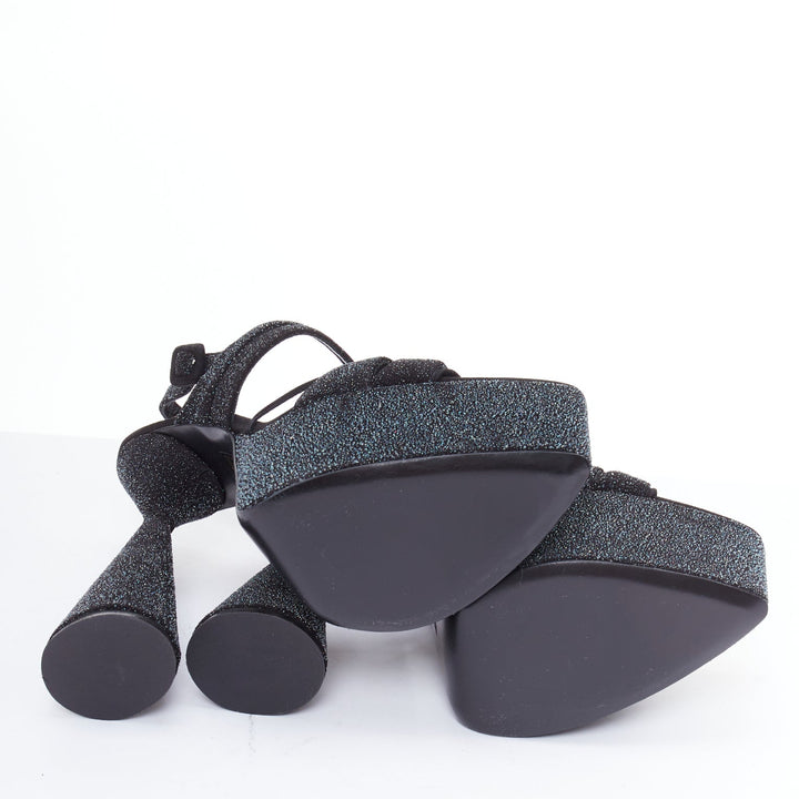 D'ACCORI Belle galactic black glitter textured platform sandal heels EU39