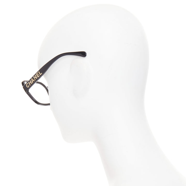 CHANEL 5408-A black acetate gold logo sides oversized square optical glasses