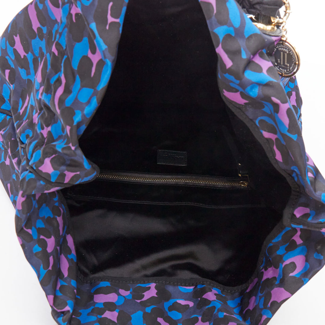 LANVIN blue purple leopard print black bow strap shoulder tote bag