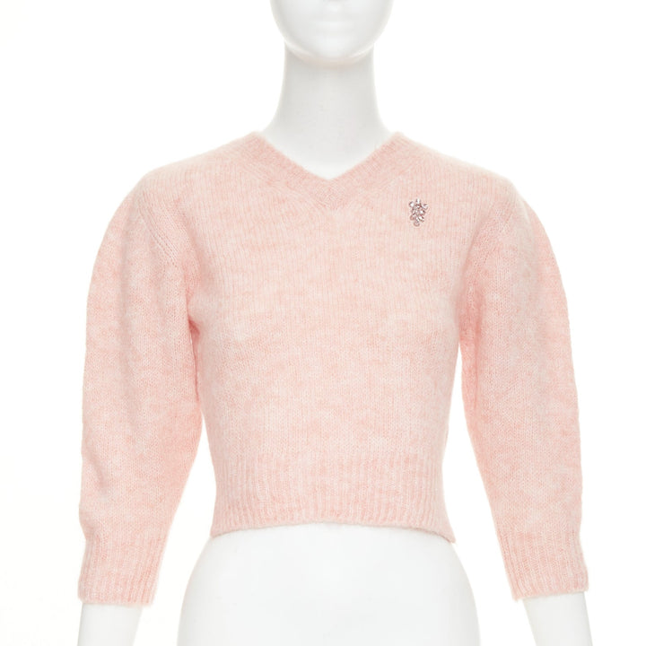 SIMONE ROCHA 2024 rose pink baby alpaca wool crystal embellished crop sweater S