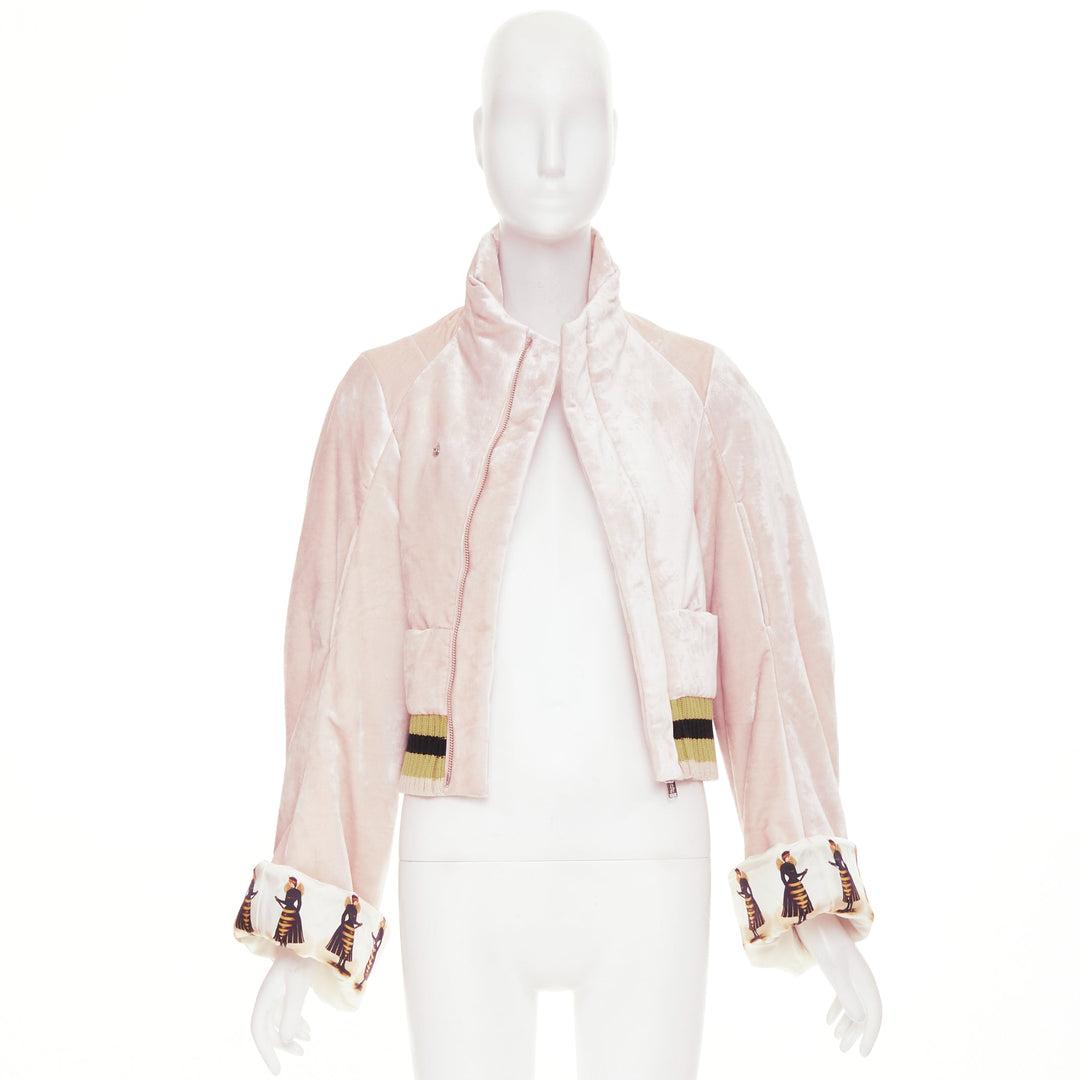 UNDERCOVER 2017 pale pink fairy graphic velvet blouson crop jacket JP2 M
