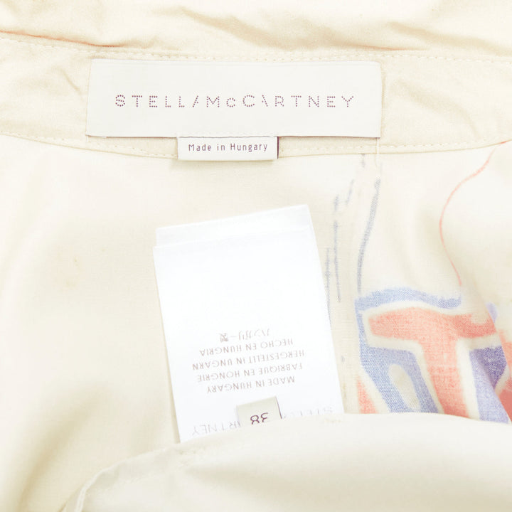 STELLA MCCARTNEY 100% silk nude skate paper print shirt IT38 XS