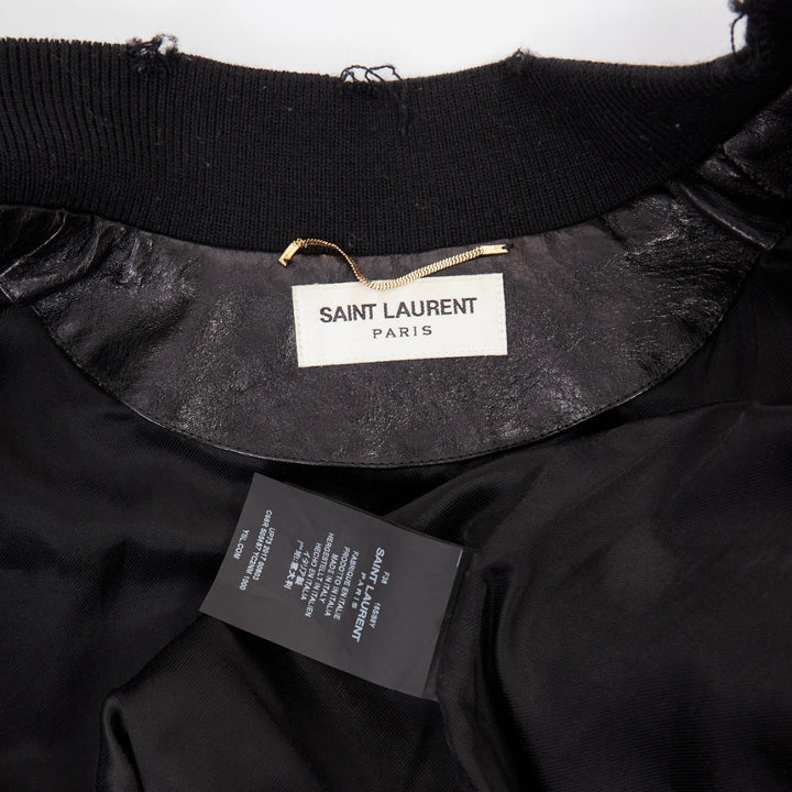 SAINT LAURENT 2017 Heaven ethnic embroidered sleeves calf leather bomber FR38 M