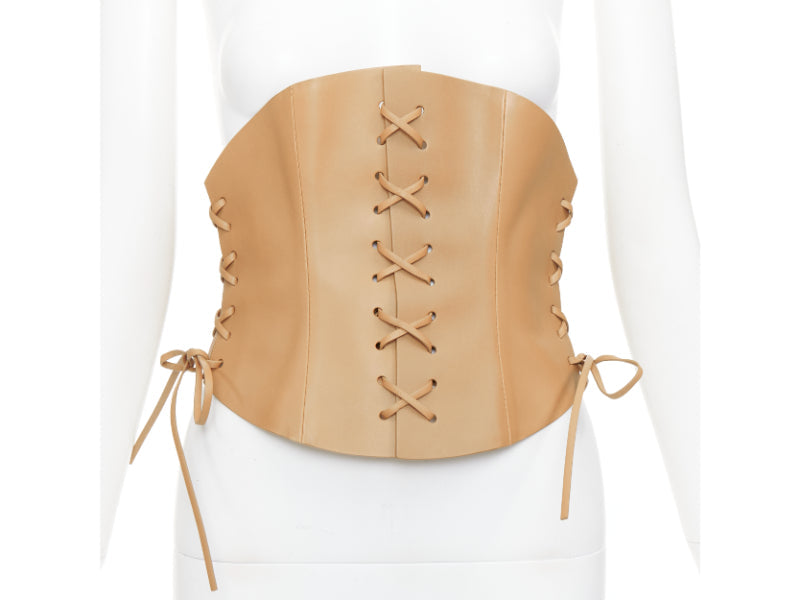 CHRISTIAN DIOR 2021 D-Lace tan brown light gold lace leather corset belt 75cm