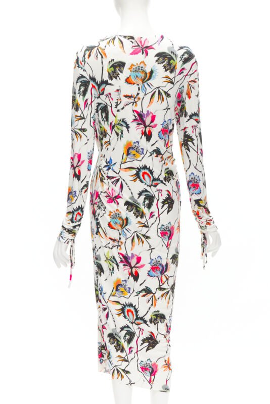 JASON WU white tropical floral print twist draped viscose dress M