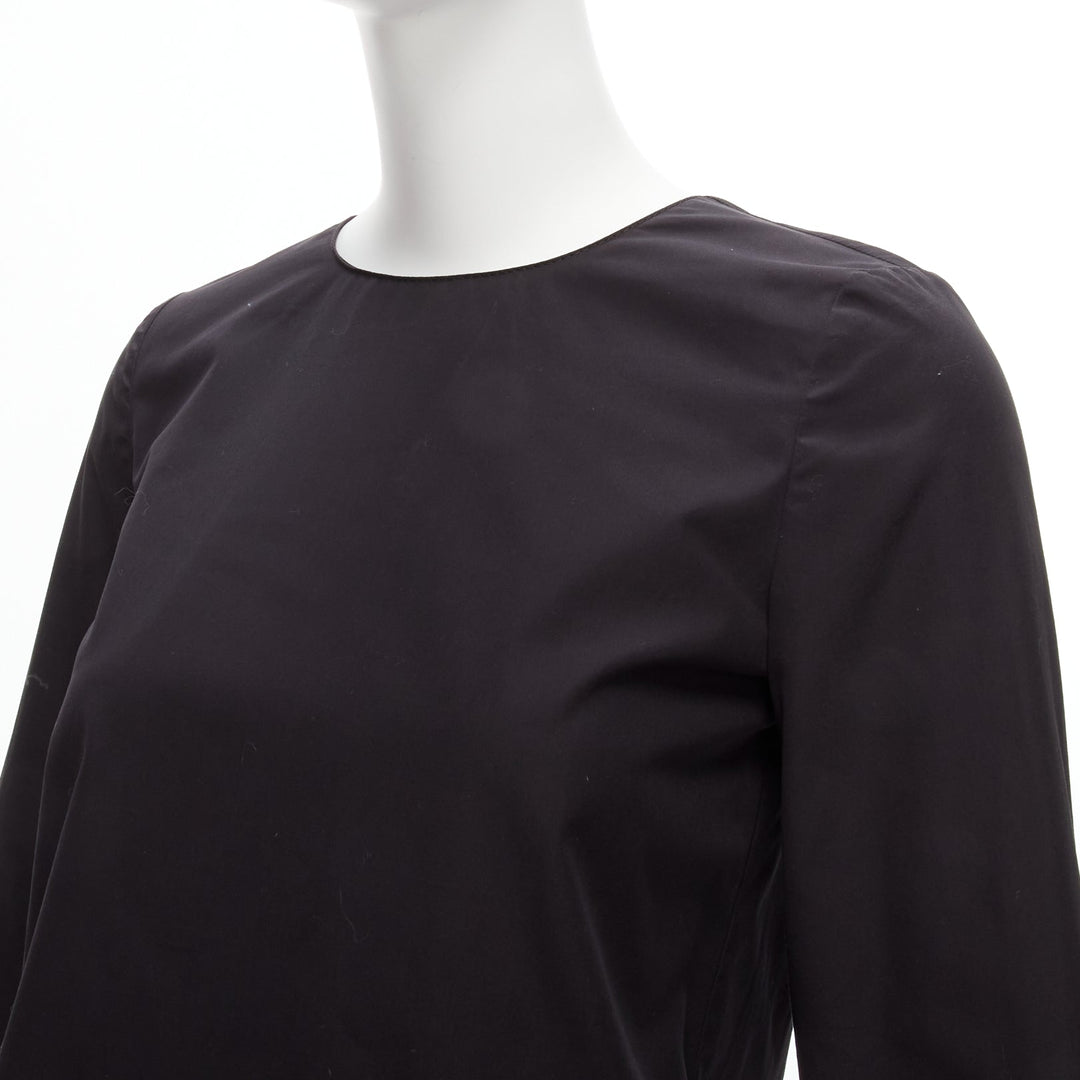 MARNI black cotton layered sleeves minimal crew neck blouse top FR36 S
