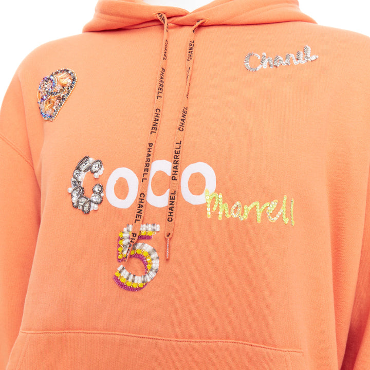 CHANEL Pharrell Williams 19D orange lesage crystal embroidered hoodie M