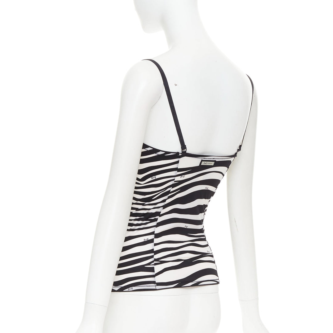 DOLCE GABBANA D&G Vintage black white logo zebra stripe camisole tank Sz1 S