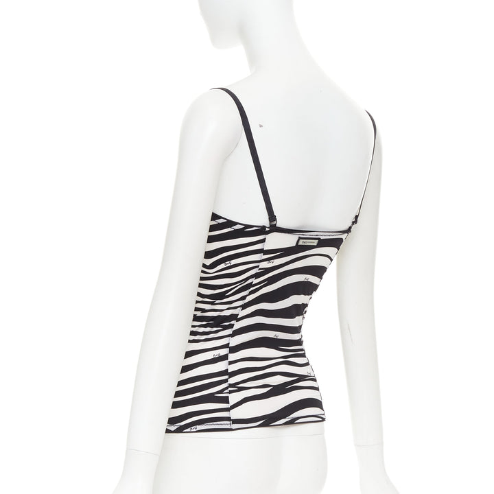 DOLCE GABBANA D&G Vintage black white logo zebra stripe camisole tank Sz1 S