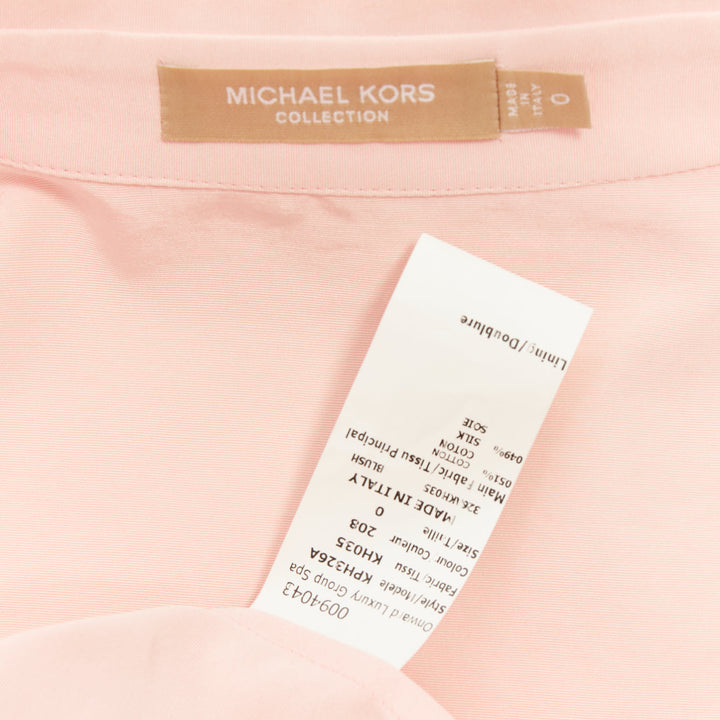 MICHAEL KORS Collection pastel pink silk cotton crystal button down top US0 XS