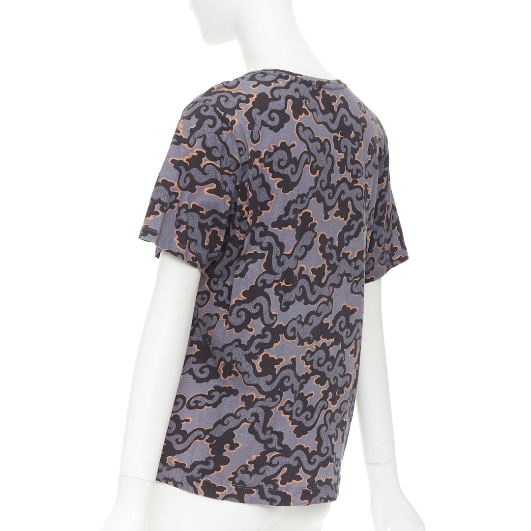 DRIES VAN NOTEN 2013 purple orange oriental cloud print felt applique tshirt S