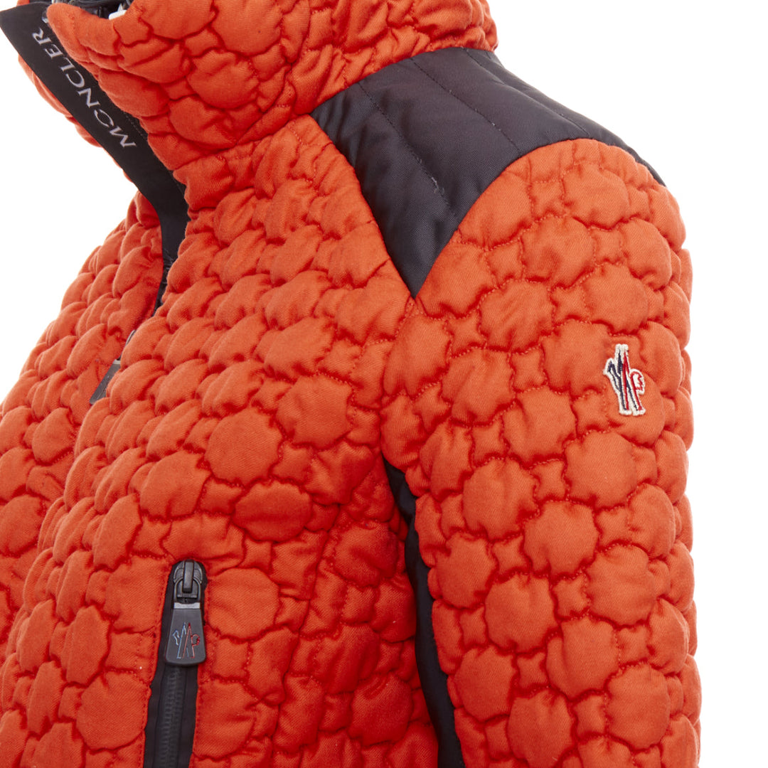MONCLER Grenoble Soubeyran orange wool texture quilted down ski jacket Sz1 S