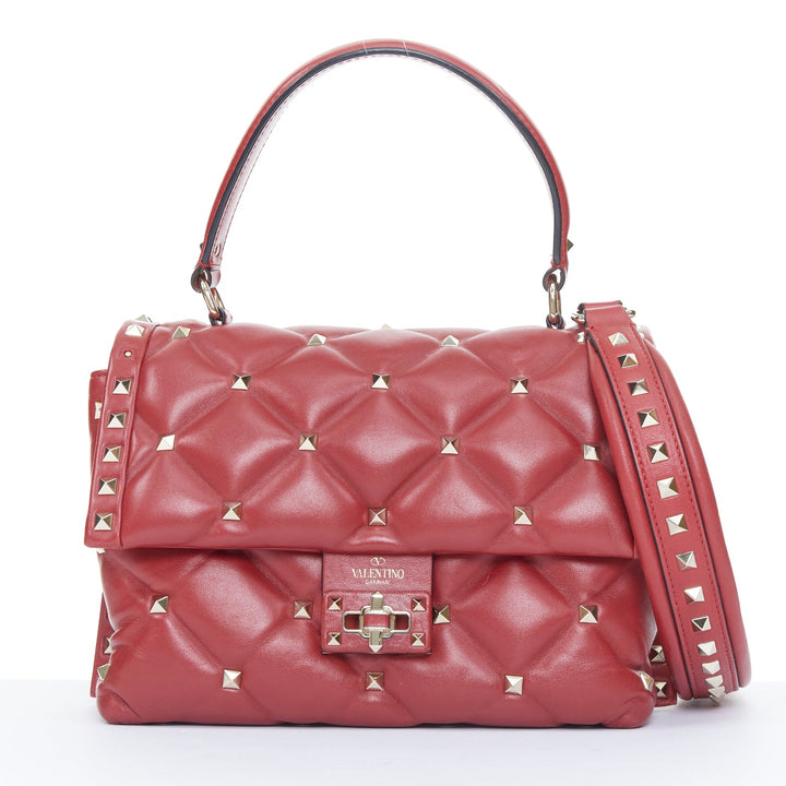 VALENTINO runway Candystud Rosso red quilted lambskin leather top handle bag