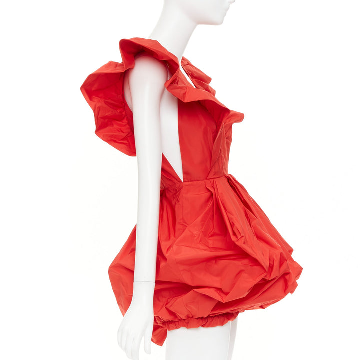 PHILOSOPHY DI LORENZO SERAFINI red taffeta puff ruffle balloon dress IT40 S