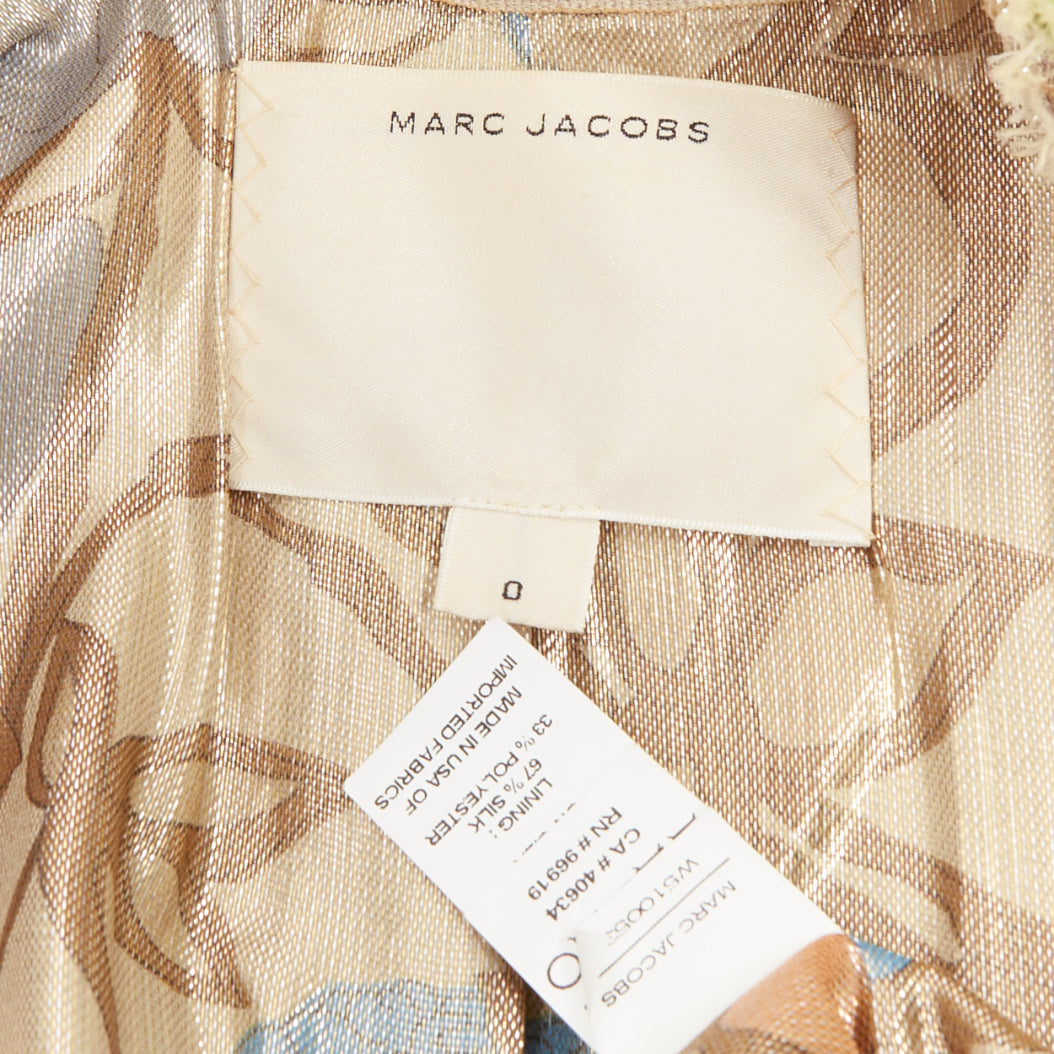 MARC JACOBS Runway green cream wool tweed boucle glass pailette coat US0 XS