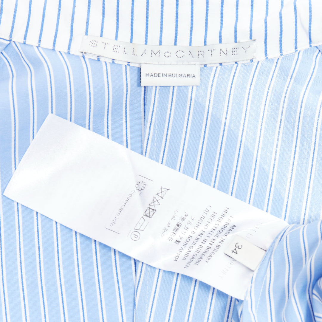 STELLA MCCARTNEY 2016 Manuela blue white pinstripe geometric split shirt IT34 XS