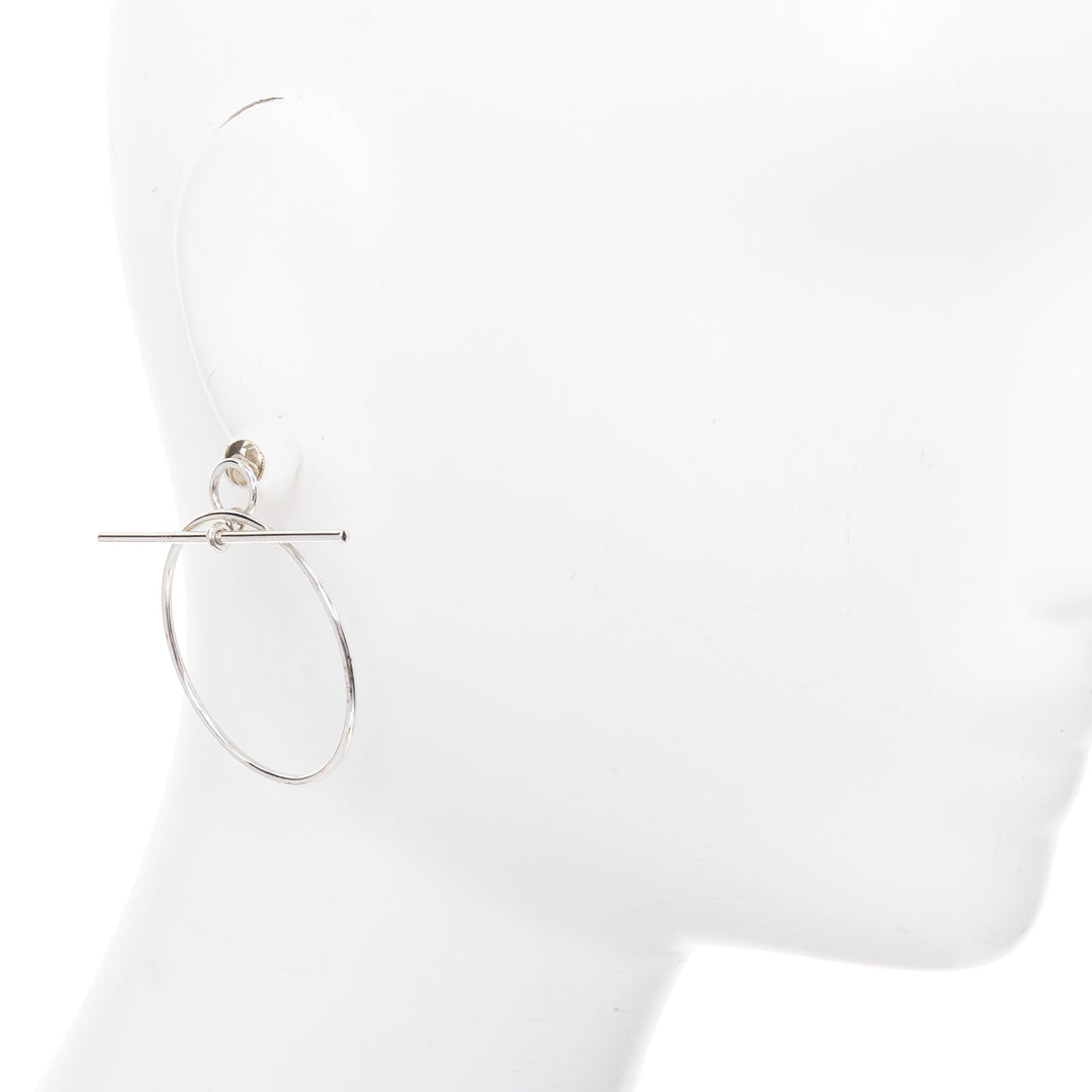 HERMES Loop 925 sterling silver toggle clasp pierced hoop earrings Pair
