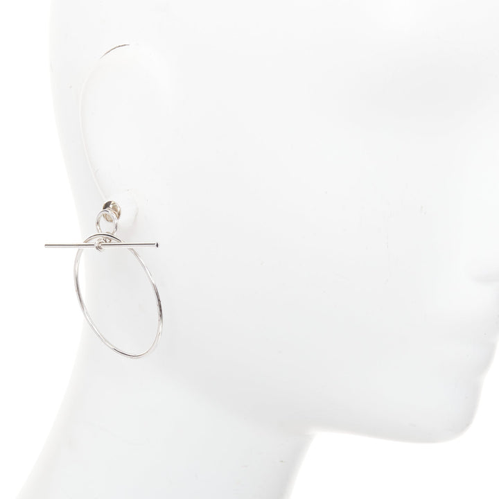 HERMES Loop 925 sterling silver toggle clasp pierced hoop earrings Pair