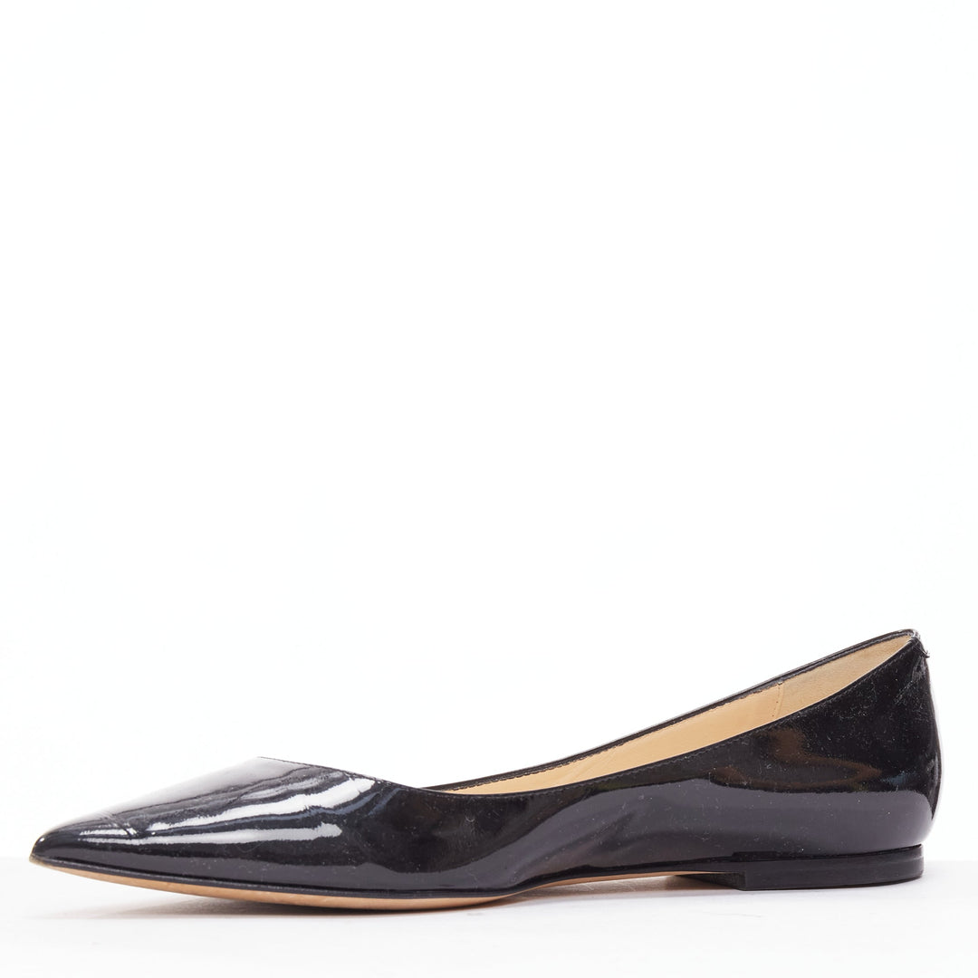 JIMMY CHOO black patent leather pointed toes flat shoes EU37