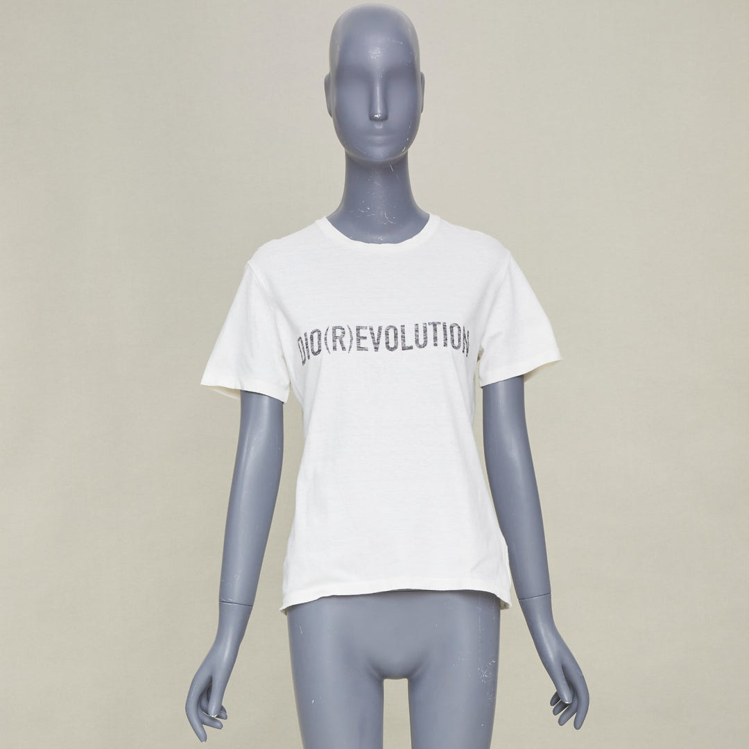 DIOR 2017 Runway DioRevolution off white cotton linen graphic jersey tshirt S