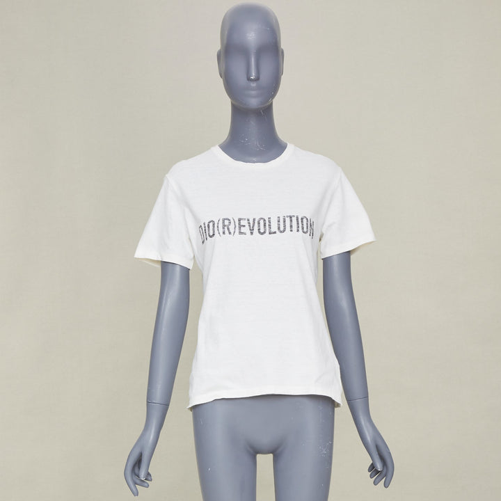 DIOR 2017 Runway DioRevolution off white cotton linen graphic jersey tshirt S