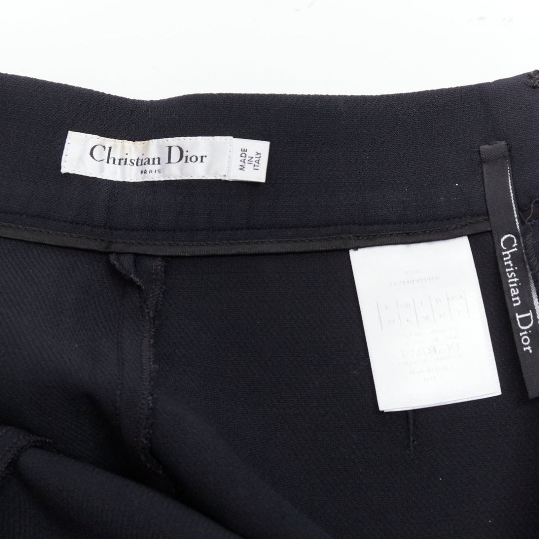 CHRISTIAN DIOR black wool silk crepe back darted high waisted shorts FR34 XS