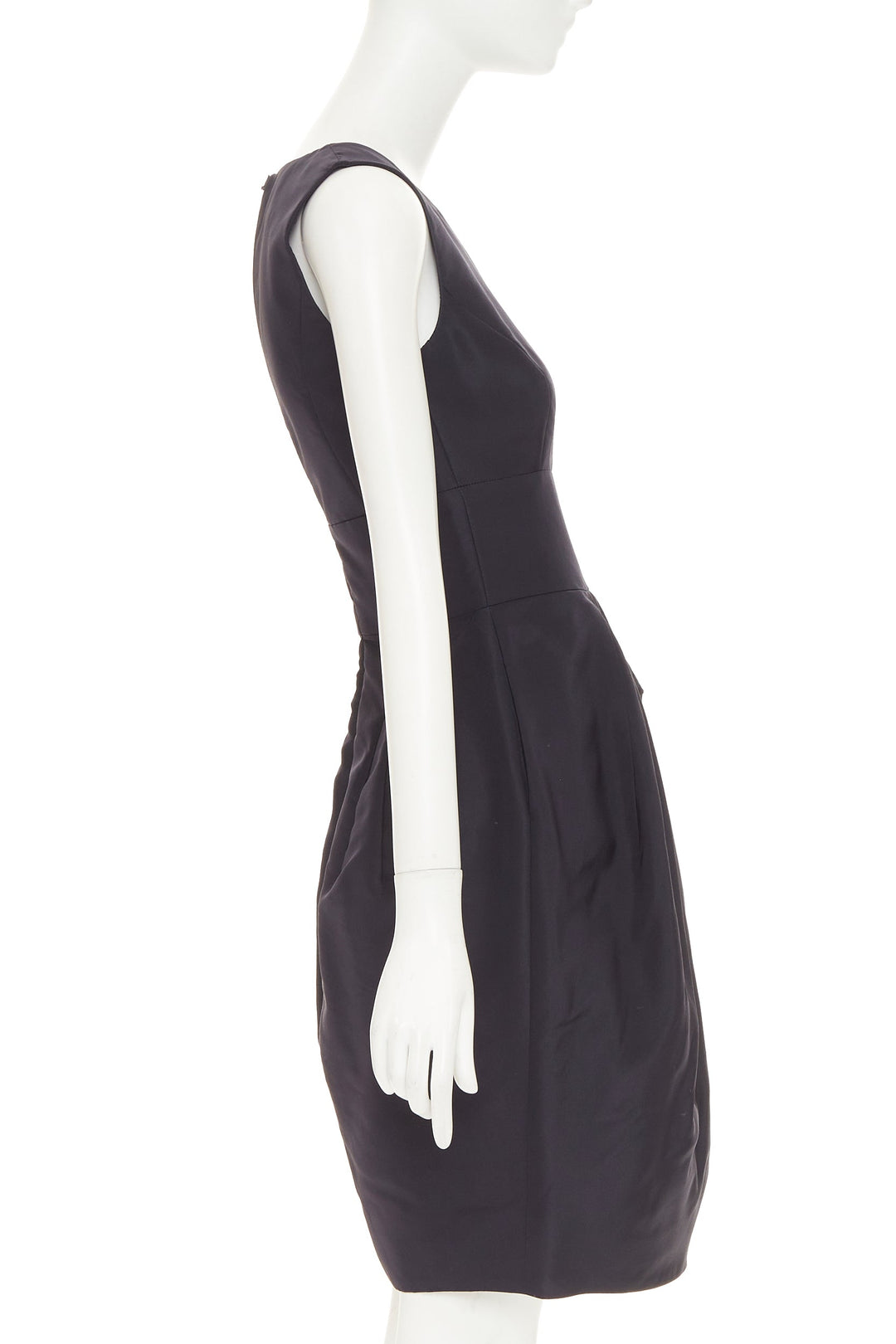 OSCAR DE LA RENTA R015 pleated side tulip skirt navy silk faille dress US0 XXS