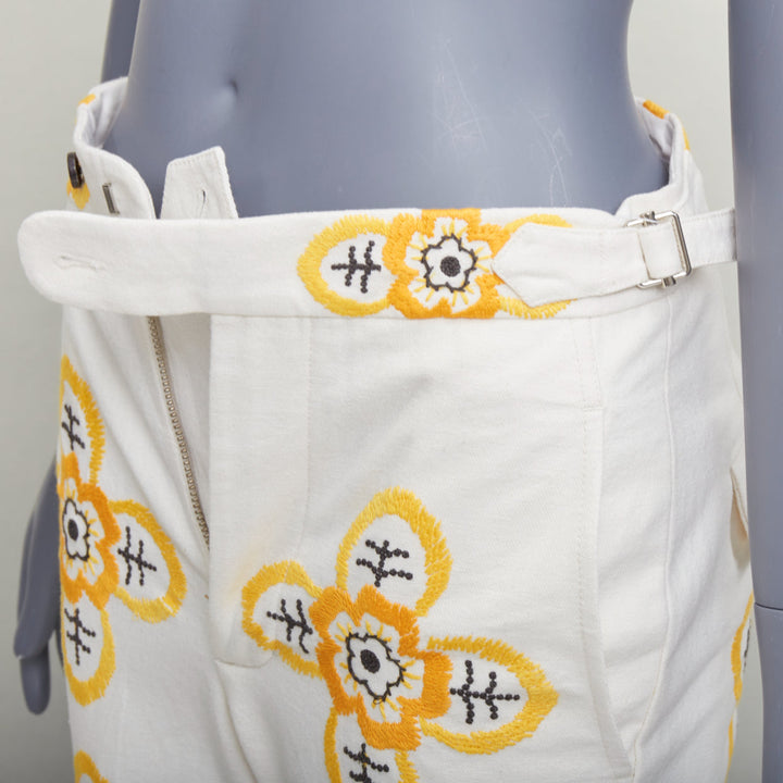 BODE Buttercup ecru yellow embroidery floral straight leg pants 25"