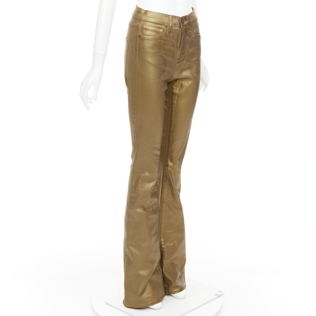 VERONICA BEARD Beverley Skinny Flare gold coated cotton flared jeans 24"