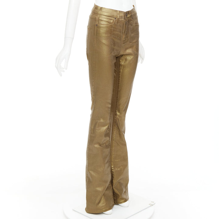 VERONICA BEARD Beverley Skinny Flare gold coated cotton flared jeans 24"