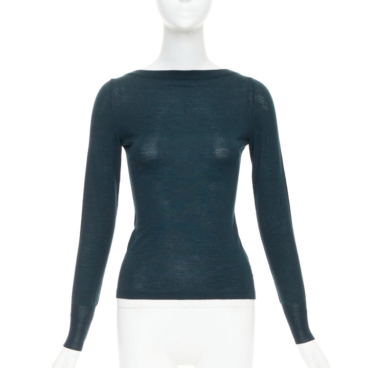 ALAIA forest green lightweight wool bateau neck pullover sweater FR36 S