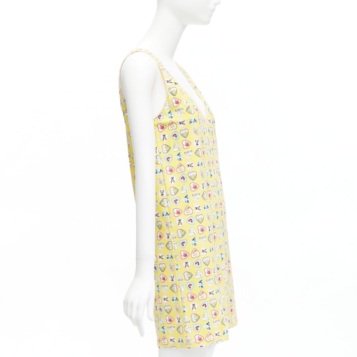 rare CHANEL 06P yellow Coco No 5 CC logo heart V neck mini shift dress FR38 M