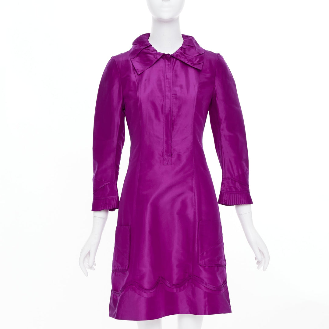 DIANE VON FURSTENBERG Madrid fuchsia silk pleated cuff scallop mini dress US4 S