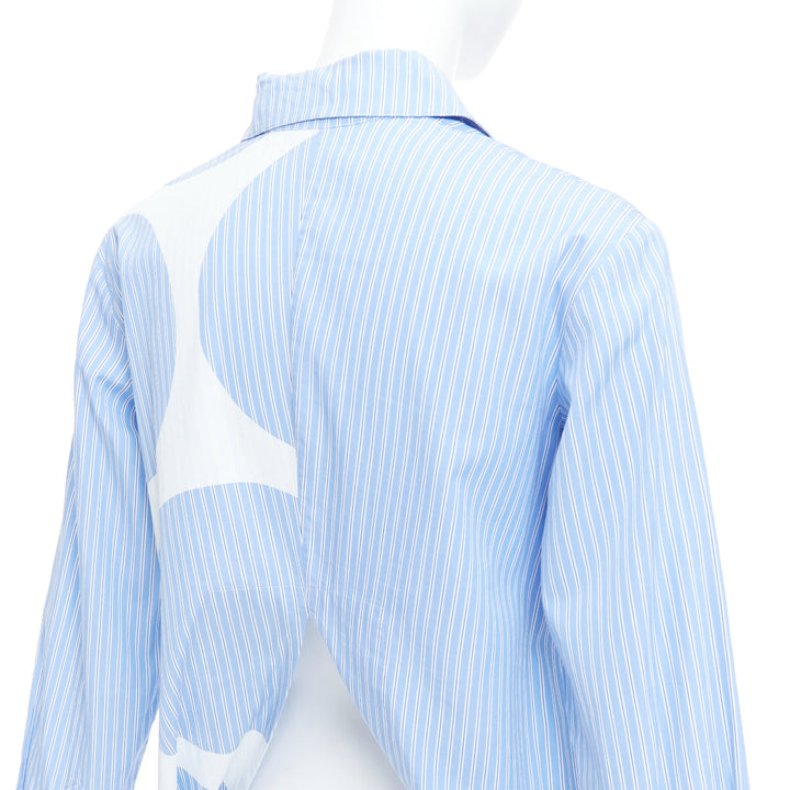 STELLA MCCARTNEY 2016 Manuela blue white pinstripe geometric split shirt IT34 XS