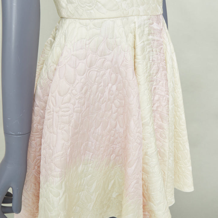 GIAMBATTISTA VALLI 2017 champagne pink cloque jacquard flare dress IT42 M