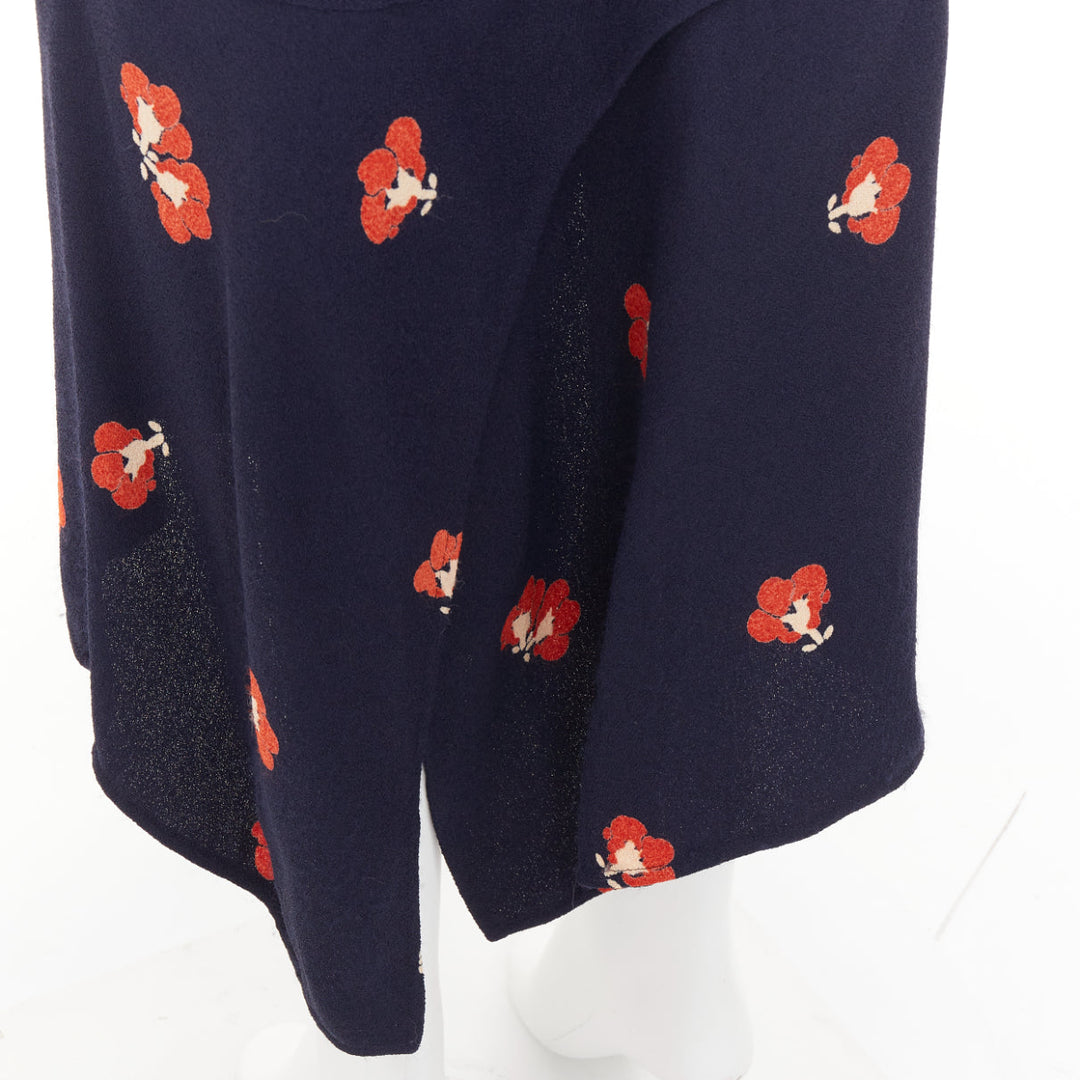 VICTORIA BECKHAM 2018 navy orange floral print asymmetric panelled skirt UK10 M