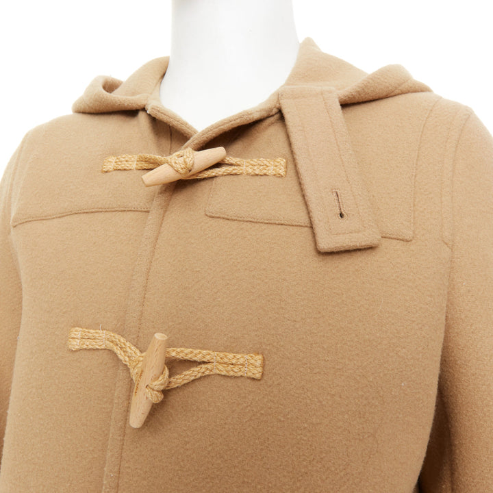 SAINT LAURENT 2013 Runway camel beige wool wood toggle button hooded duffle coat