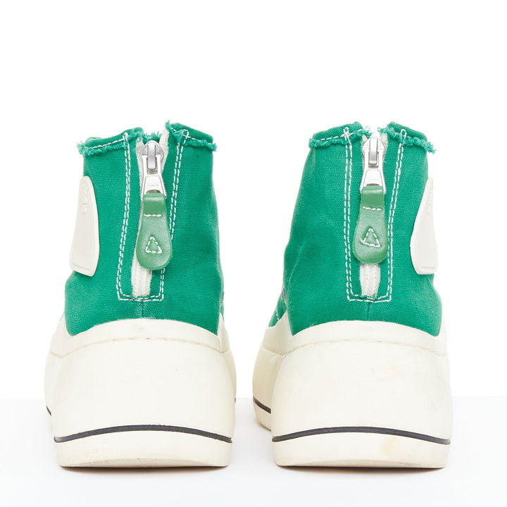 R13 Kurt bright green distressed canvas chunky platform high top sneakers EU37
