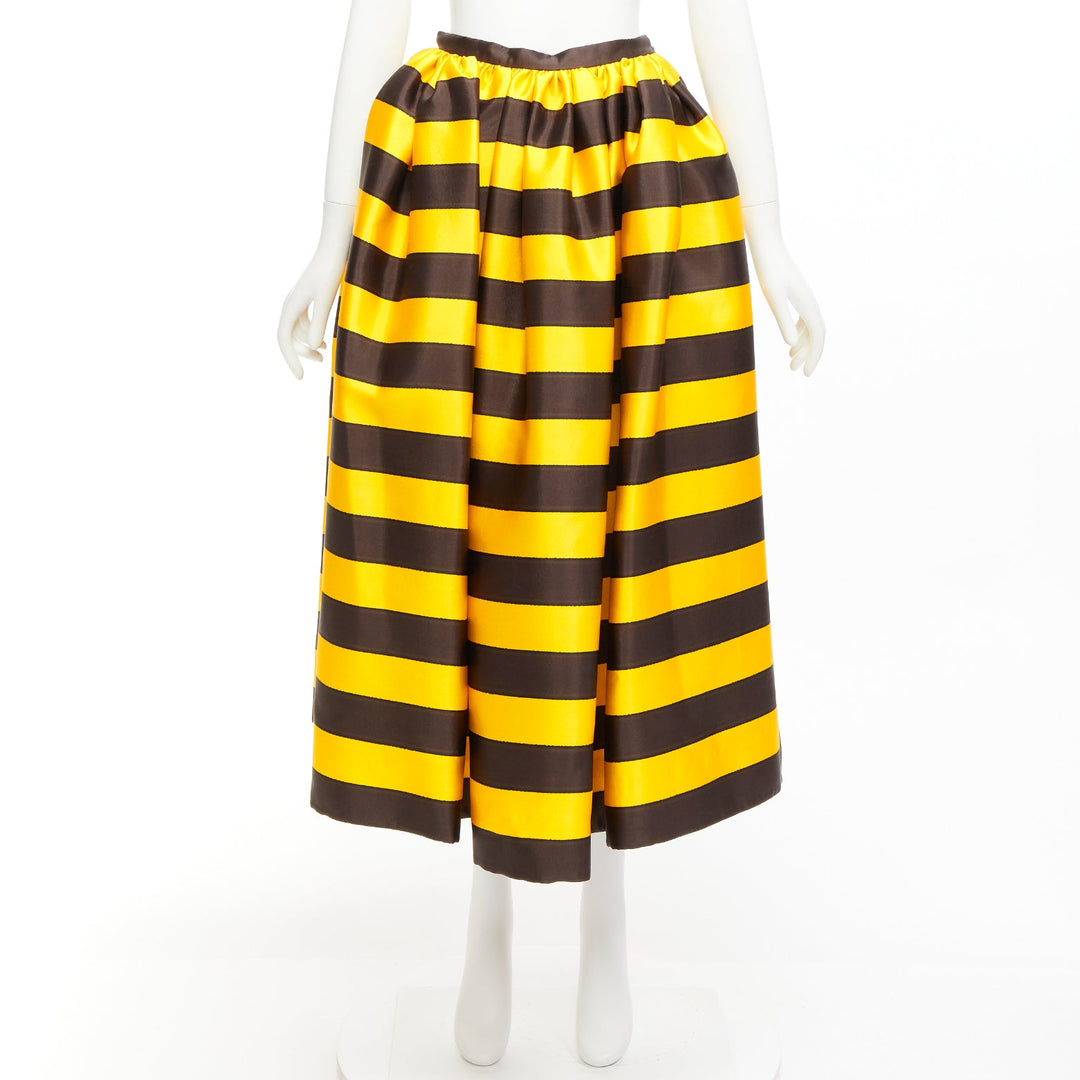 PRADA 2022 Tropico yellow brown silk wool stripe midi full skirt IT38 XS
