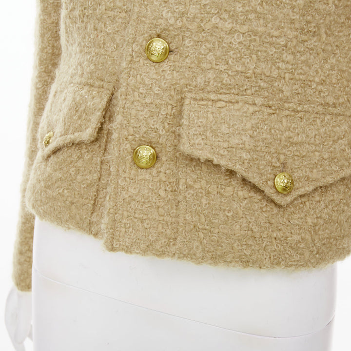 CELINE 2023 Chasseur Jacket beige mohair boucle military crop jacket FR38 M