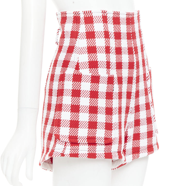 PHILOSOPHY Lorenzo Serafini red white check cotton blend high shorts IT38 XS
