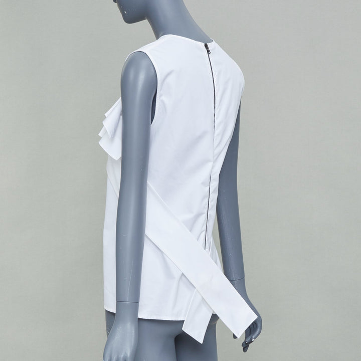 LOUIS VUITTON white poplin ruffle chest panel sleeveless top shirt FR38 M