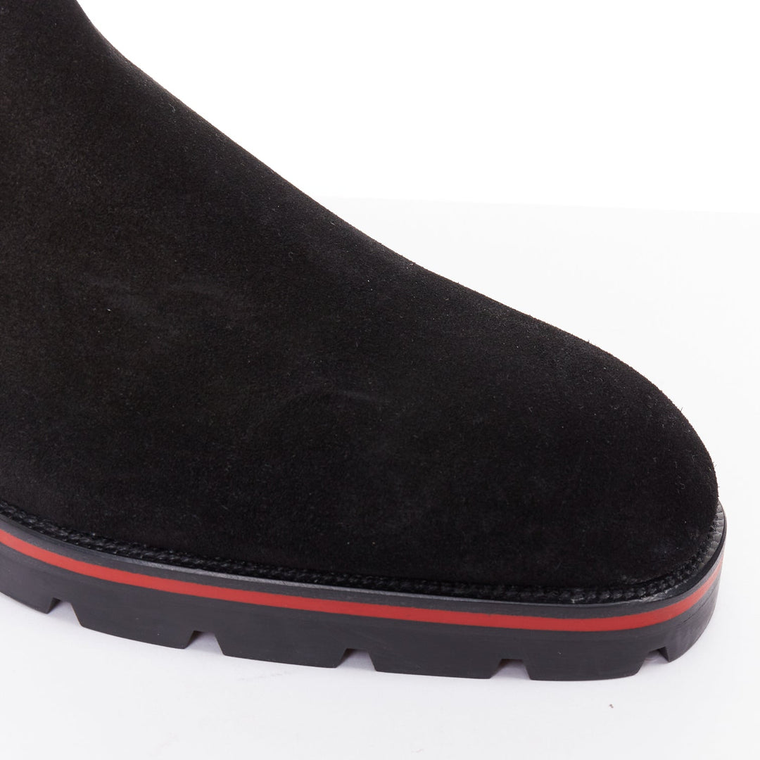 CHRISTIAN LOUBOUTIN Alpinosol Flat black suede lug sole Chelsea boot EU43