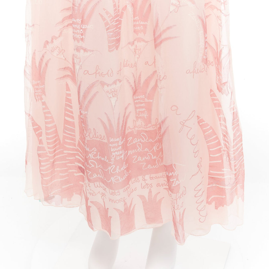 SANDRA RHODE 100% silk pink chiffon bead embellished sundress S