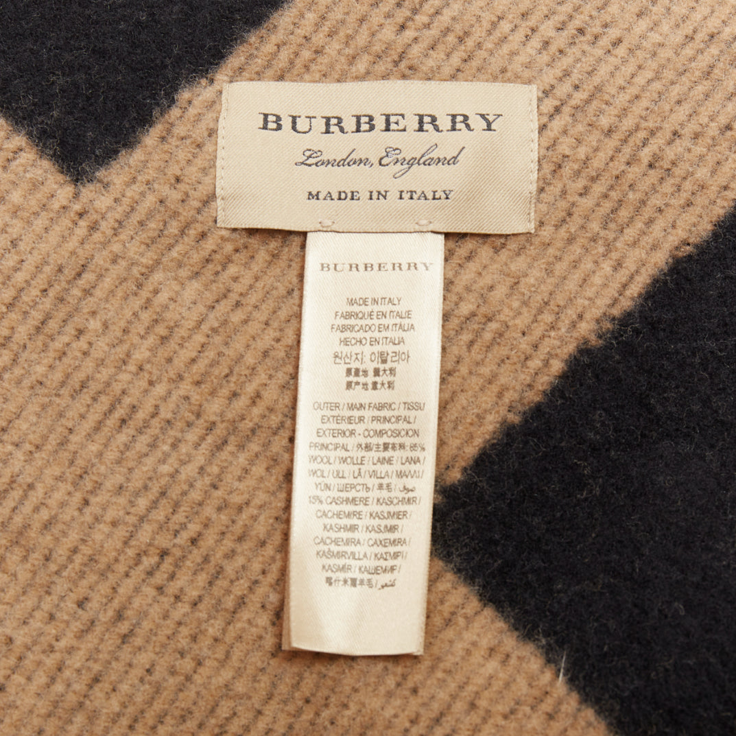 BURBERRY beige  House Check wool cashmere chained cape blanket poncho
