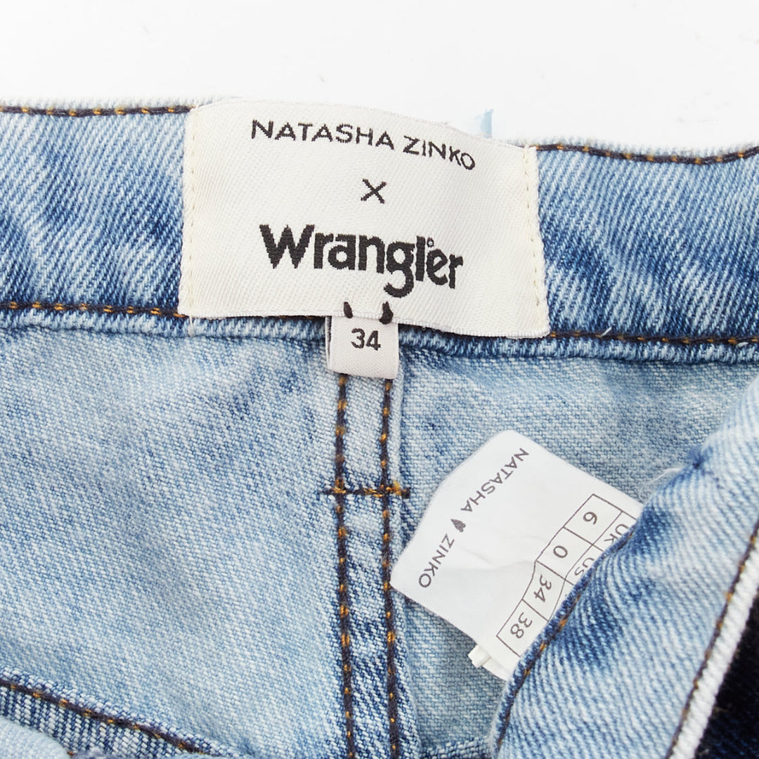 NATASHA ZINKO WRANGLER blue deconstructed double denim frayed shorts FR34 XS