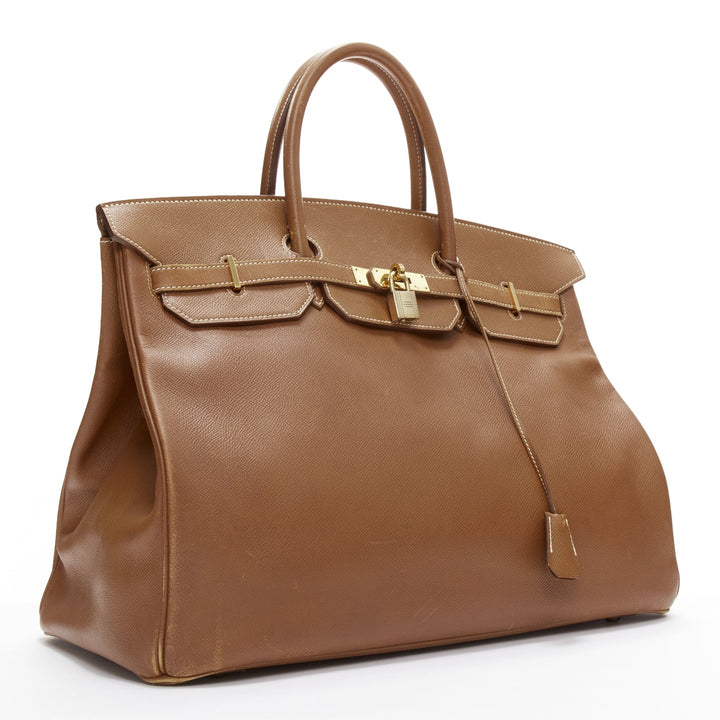 HERMES Birkin 40 Epsom brown leather gold hardware leather tote bag