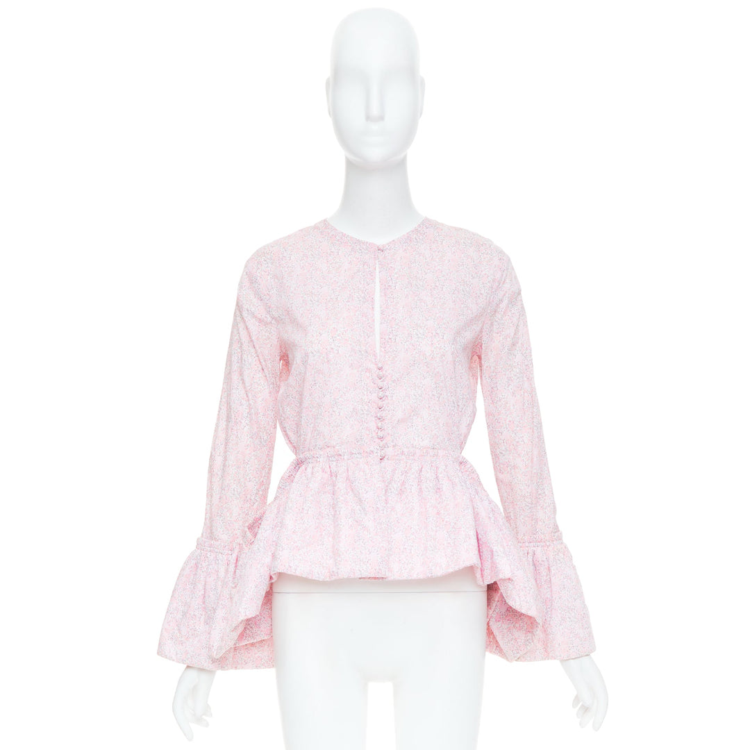 LOEWE 2018 cutout Liberty print cotton poplin peplum bell sleeve blouse FR36 S